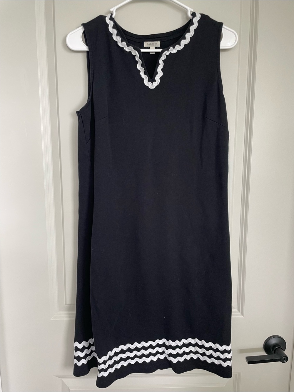 Talbots Black White Rickrack Trim Shift Dress | Sleeveless Preppy | Size S